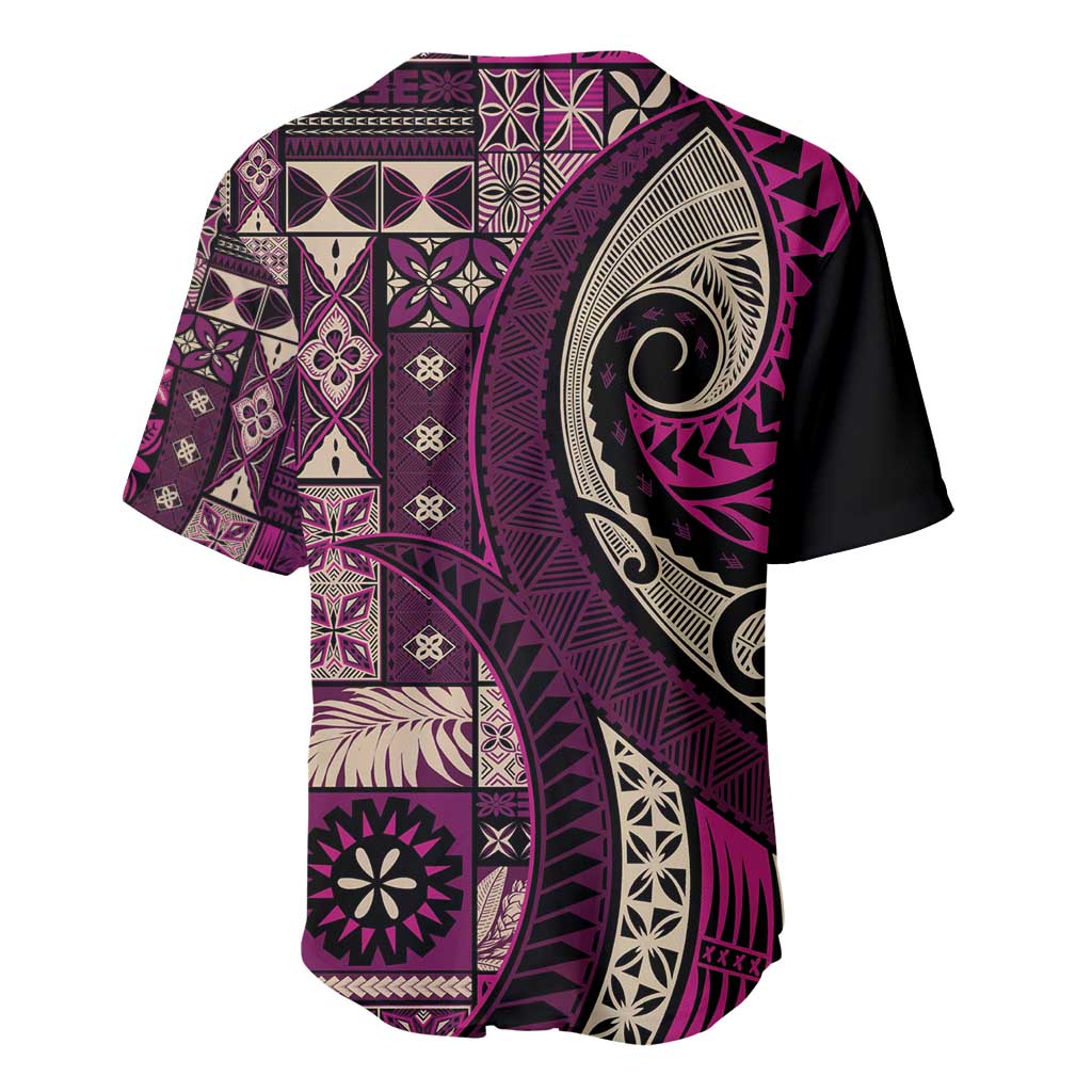 Vintage Samoa Siapo Mamanu Baseball Jersey Pink Samoan Tapa Motif - Polynesian Pride