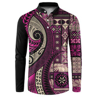 Vintage Samoa Siapo Mamanu Button Sweatshirt Pink Samoan Tapa Motif - Polynesian Pride