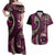 Vintage Samoa Siapo Mamanu Couples Matching Off Shoulder Maxi Dress and Hawaiian Shirt Pink Samoan Tapa Motif - Polynesian Pride