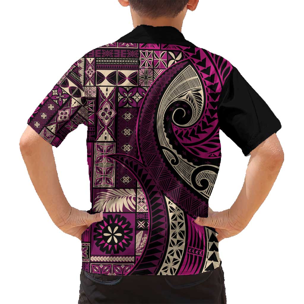 Vintage Samoa Siapo Mamanu Family Matching Long Sleeve Bodycon Dress and Hawaiian Shirt Pink Samoan Tapa Motif - Polynesian Pride