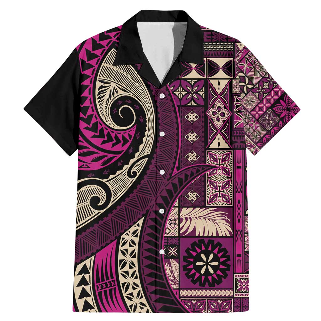 Vintage Samoa Siapo Mamanu Family Matching Mermaid Dress and Hawaiian Shirt Pink Samoan Tapa Motif - Polynesian Pride