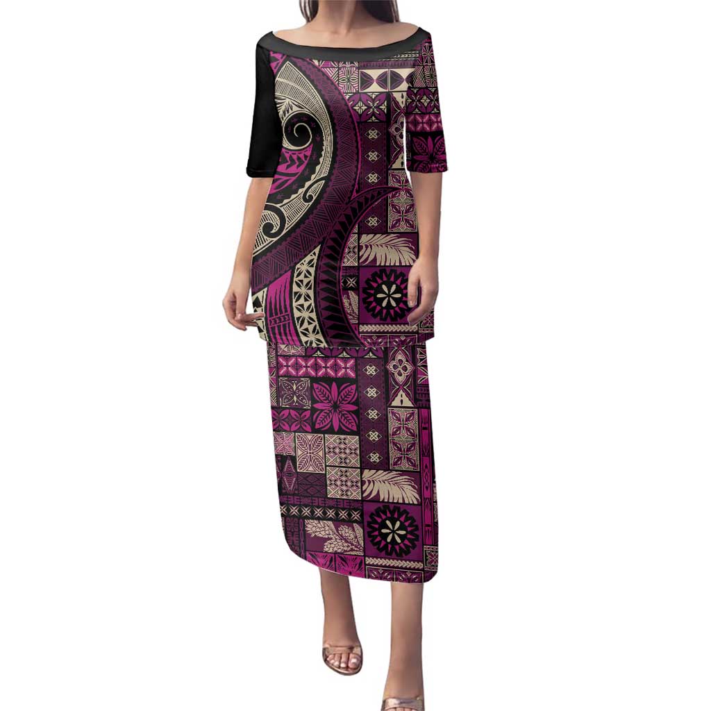 Vintage Samoa Siapo Mamanu Family Matching Puletasi and Hawaiian Shirt Pink Samoan Tapa Motif - Polynesian Pride