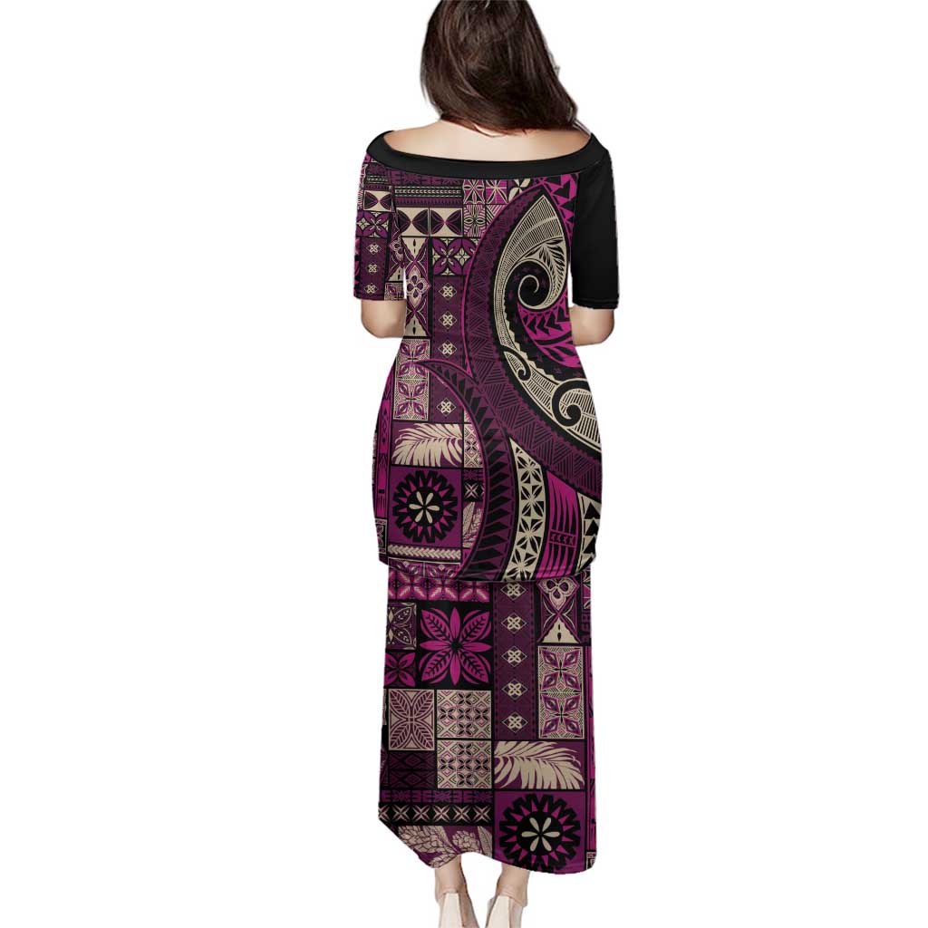 Vintage Samoa Siapo Mamanu Family Matching Puletasi and Hawaiian Shirt Pink Samoan Tapa Motif - Polynesian Pride