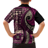 Vintage Samoa Siapo Mamanu Family Matching Tank Maxi Dress and Hawaiian Shirt Pink Samoan Tapa Motif - Polynesian Pride