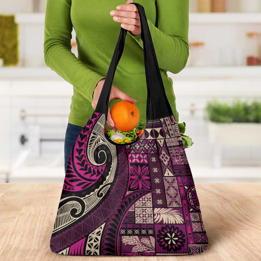 Vintage Samoa Siapo Mamanu Grocery Bag Pink Samoan Tapa Motif - Polynesian Pride