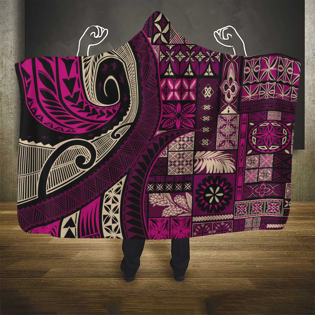 Vintage Samoa Siapo Mamanu Hooded Blanket Pink Samoan Tapa Motif - Polynesian Pride