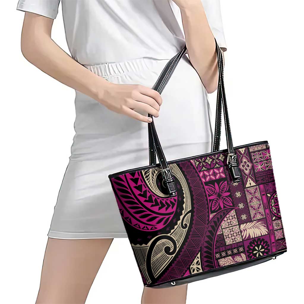 Vintage Samoa Siapo Mamanu Leather Tote Bag Pink Samoan Tapa Motif - Polynesian Pride