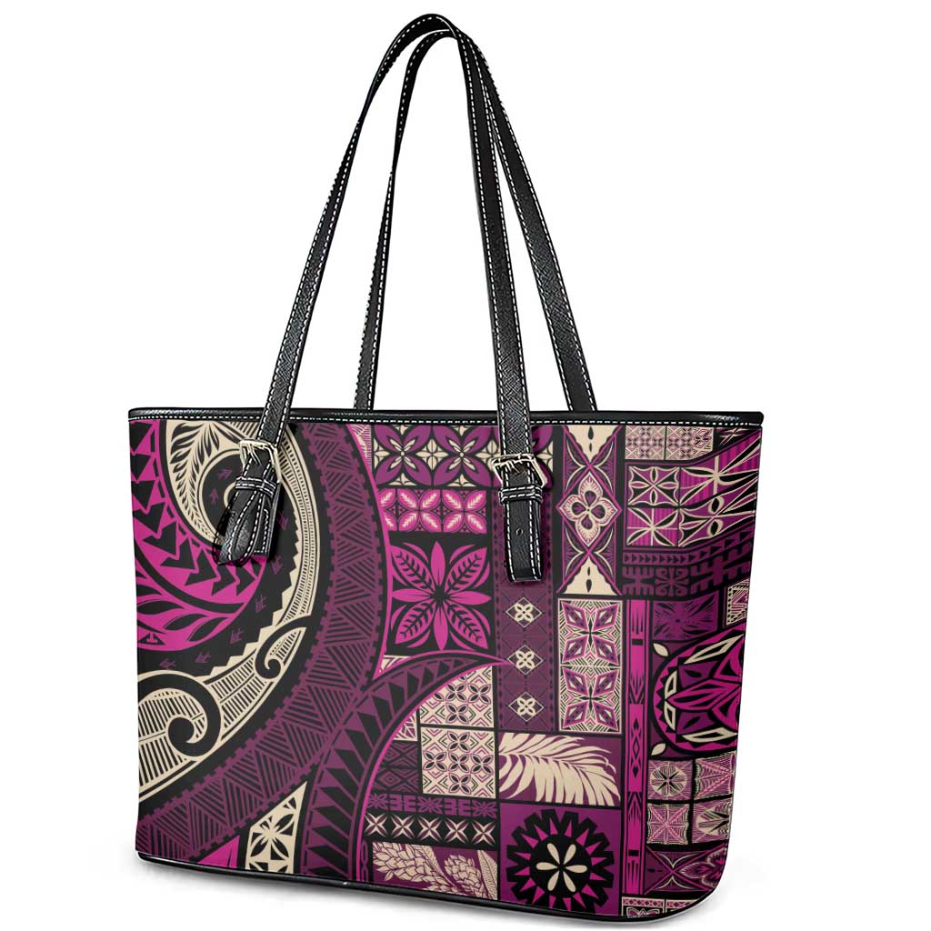 Vintage Samoa Siapo Mamanu Leather Tote Bag Pink Samoan Tapa Motif - Polynesian Pride