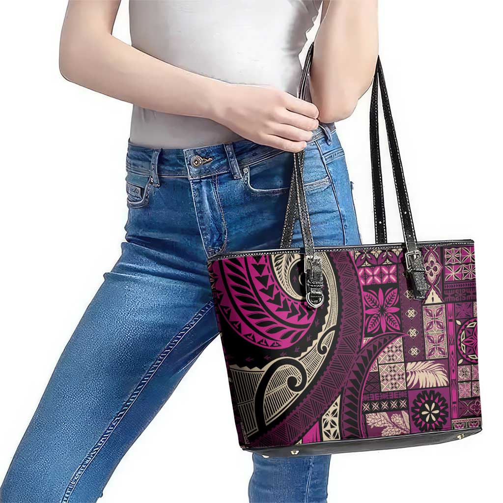 Vintage Samoa Siapo Mamanu Leather Tote Bag Pink Samoan Tapa Motif - Polynesian Pride