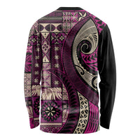 Vintage Samoa Siapo Mamanu Long Sleeve Shirt Pink Samoan Tapa Motif - Polynesian Pride