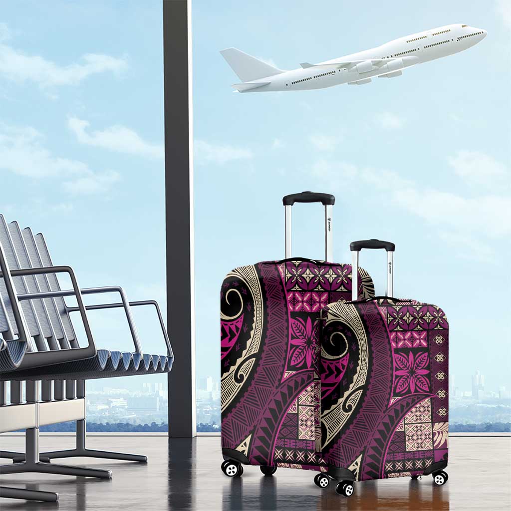 Vintage Samoa Siapo Mamanu Luggage Cover Pink Samoan Tapa Motif - Polynesian Pride