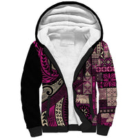 Vintage Samoa Siapo Mamanu Sherpa Hoodie Pink Samoan Tapa Motif - Polynesian Pride