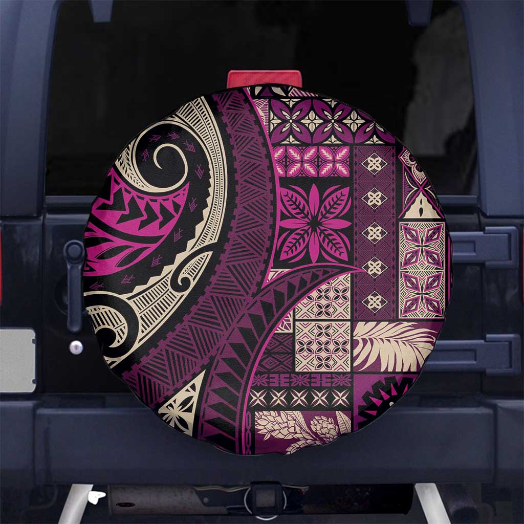 Vintage Samoa Siapo Mamanu Spare Tire Cover Pink Samoan Tapa Motif - Polynesian Pride