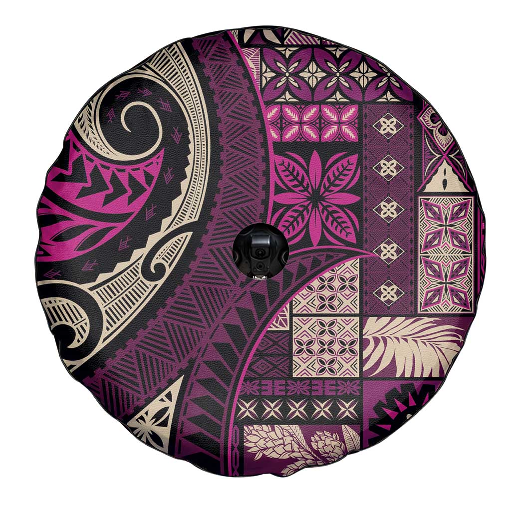 Vintage Samoa Siapo Mamanu Spare Tire Cover Pink Samoan Tapa Motif - Polynesian Pride