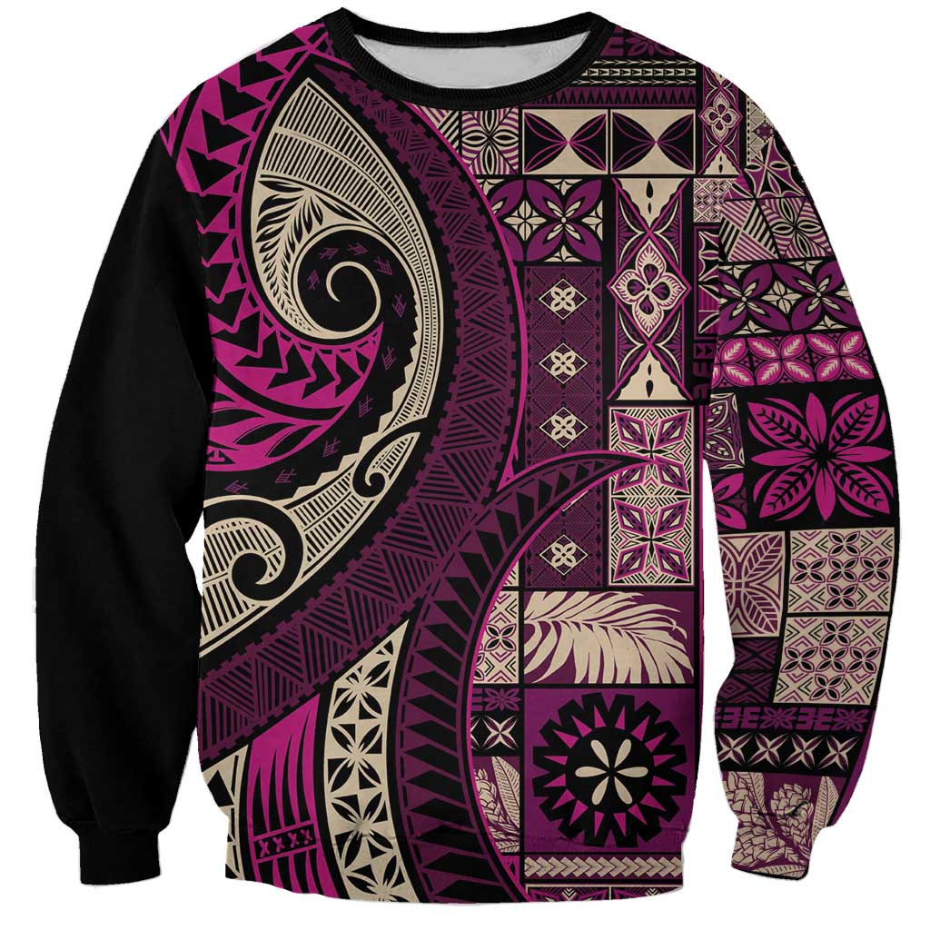 Vintage Samoa Siapo Mamanu Sweatshirt Pink Samoan Tapa Motif - Polynesian Pride