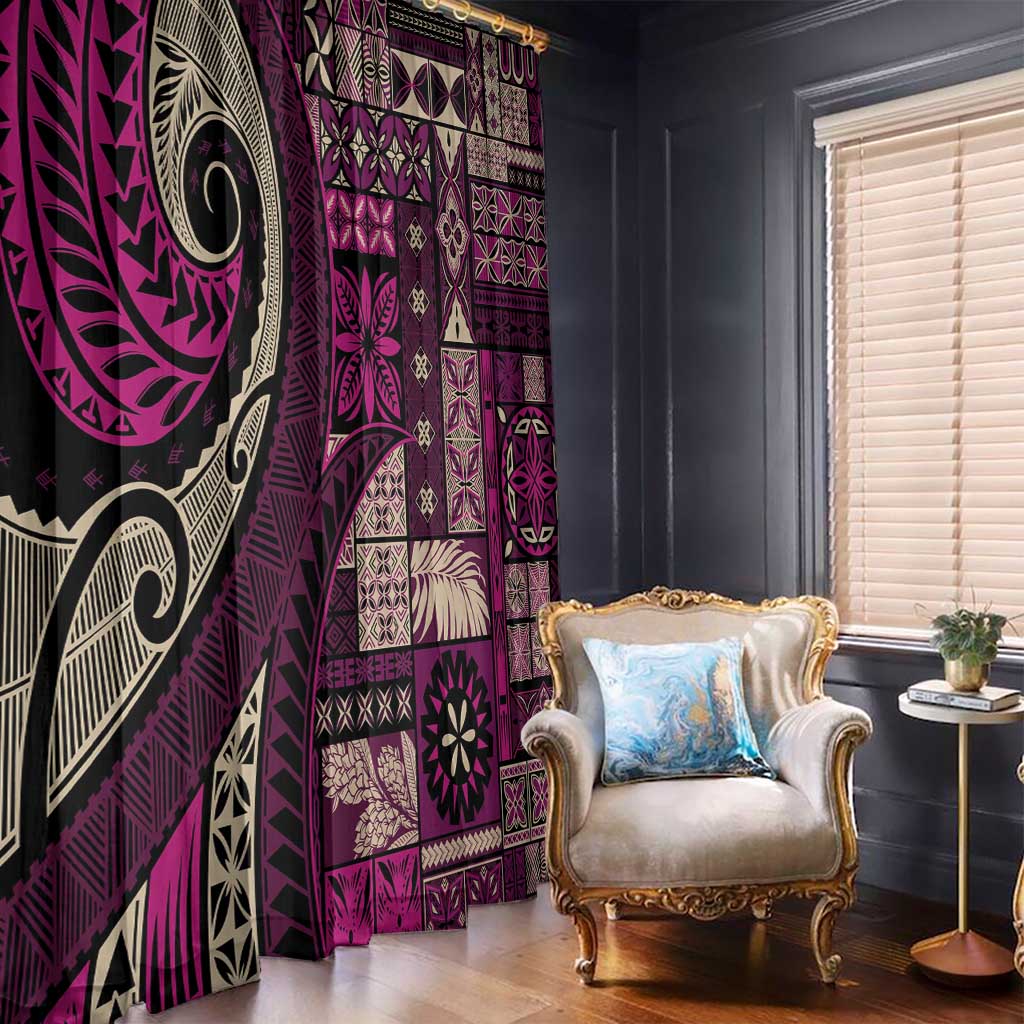 Vintage Samoa Siapo Mamanu Window Curtain Pink Samoan Tapa Motif - Polynesian Pride