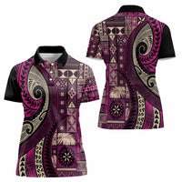 Vintage Samoa Siapo Mamanu Women Polo Shirt Pink Samoan Tapa Motif - Polynesian Pride