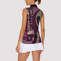 Vintage Samoa Siapo Mamanu Women Sleeveless Polo Shirt Pink Samoan Tapa Motif - Polynesian Pride