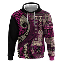 Vintage Samoa Siapo Mamanu Zip Hoodie Pink Samoan Tapa Motif - Polynesian Pride