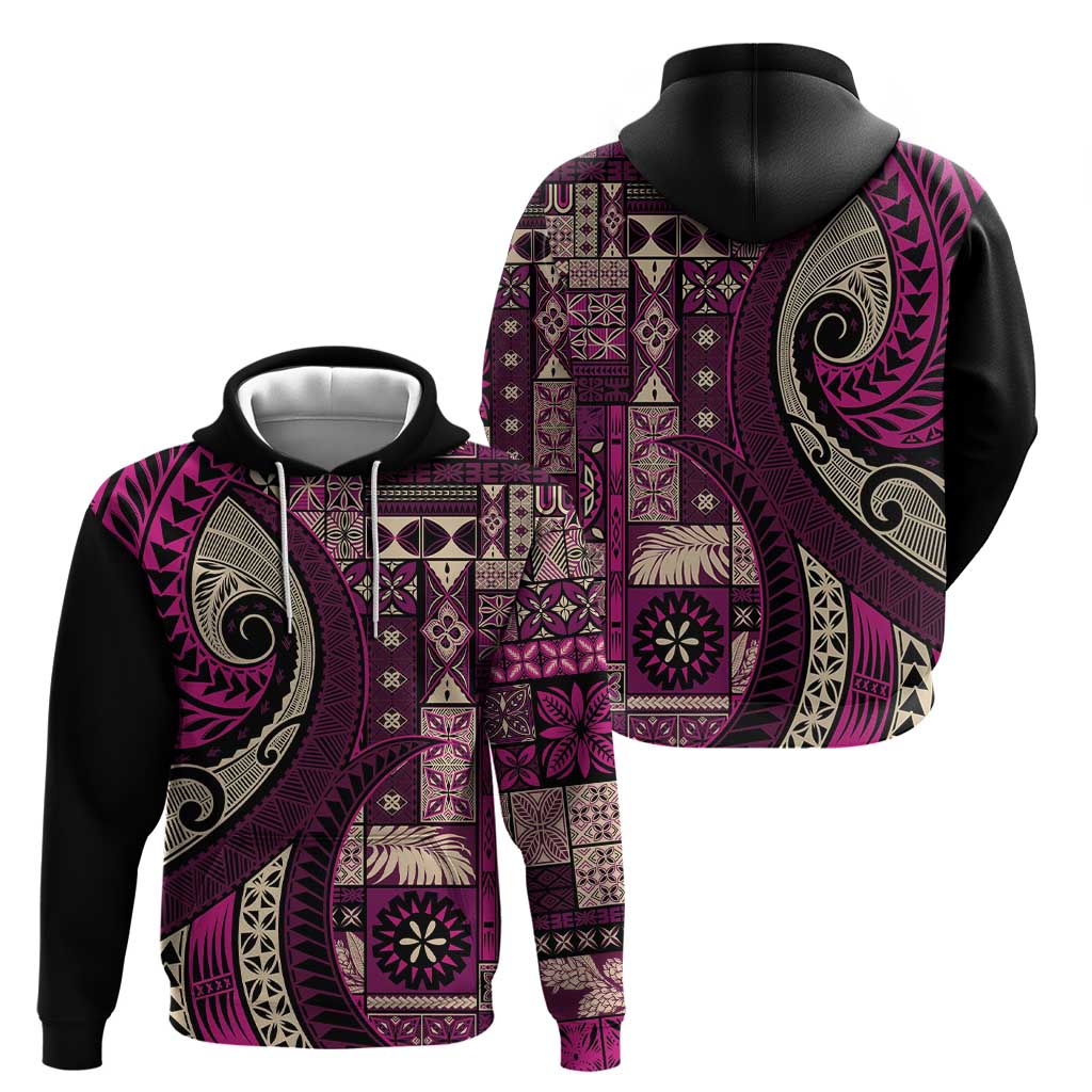 Vintage Samoa Siapo Mamanu Zip Hoodie Pink Samoan Tapa Motif - Polynesian Pride