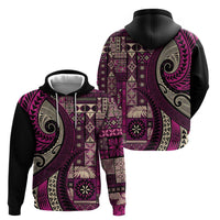 Vintage Samoa Siapo Mamanu Zip Hoodie Pink Samoan Tapa Motif - Polynesian Pride