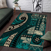 Vintage Samoa Siapo Mamanu Area Rug Teal Samoan Tapa Motif - Polynesian Pride