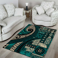 Vintage Samoa Siapo Mamanu Area Rug Teal Samoan Tapa Motif - Polynesian Pride