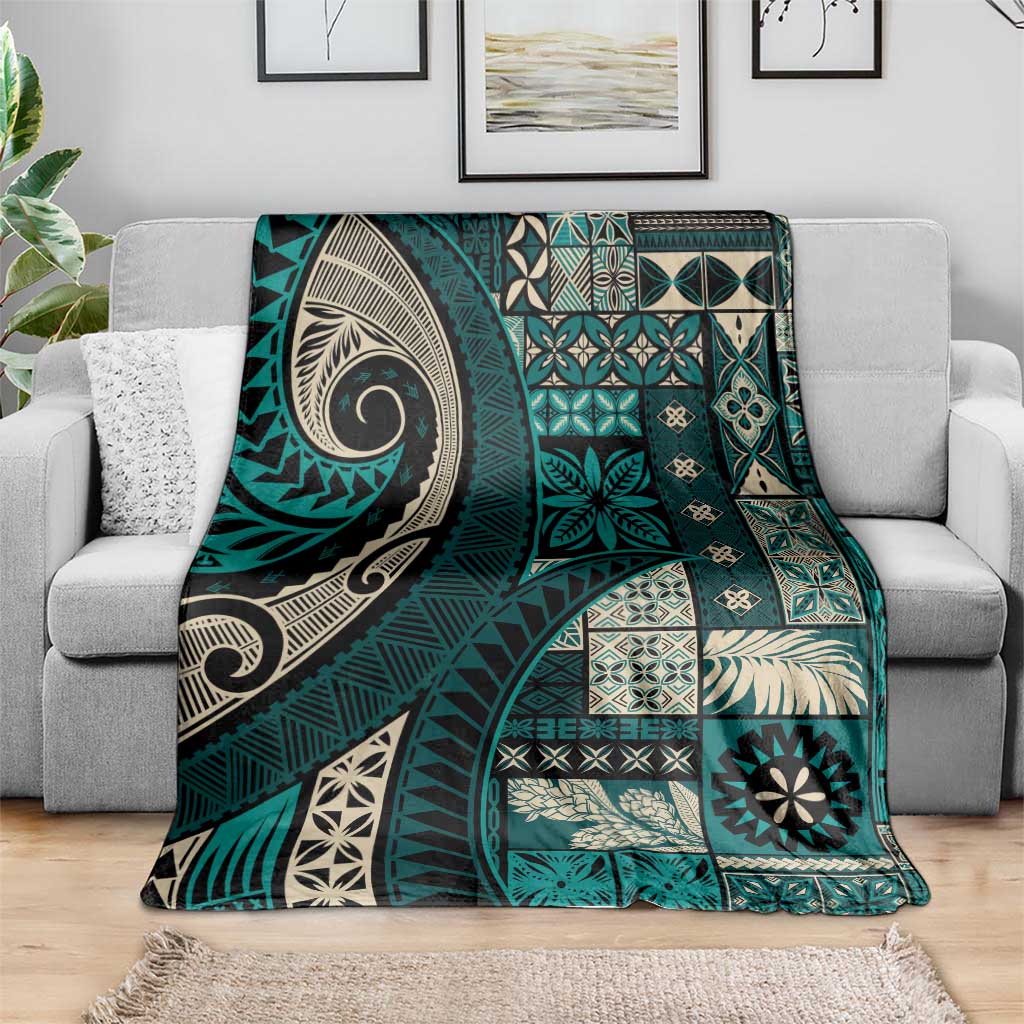 Vintage Samoa Siapo Mamanu Blanket Teal Samoan Tapa Motif - Polynesian Pride