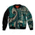 Vintage Samoa Siapo Mamanu Bomber Jacket Teal Samoan Tapa Motif - Polynesian Pride