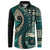 Vintage Samoa Siapo Mamanu Button Sweatshirt Teal Samoan Tapa Motif - Polynesian Pride