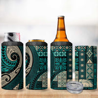 Vintage Samoa Siapo Mamanu 4 in 1 Can Cooler Tumbler Teal Samoan Tapa Motif - Polynesian Pride