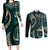 Vintage Samoa Siapo Mamanu Couples Matching Long Sleeve Bodycon Dress and Long Sleeve Button Shirt Teal Samoan Tapa Motif - Polynesian Pride
