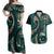 Vintage Samoa Siapo Mamanu Couples Matching Off Shoulder Maxi Dress and Hawaiian Shirt Teal Samoan Tapa Motif - Polynesian Pride