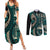 Vintage Samoa Siapo Mamanu Couples Matching Summer Maxi Dress and Long Sleeve Button Shirt Teal Samoan Tapa Motif - Polynesian Pride