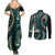Vintage Samoa Siapo Mamanu Couples Matching Summer Maxi Dress and Long Sleeve Button Shirt Teal Samoan Tapa Motif - Polynesian Pride