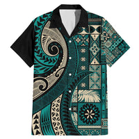 Vintage Samoa Siapo Mamanu Family Matching Mermaid Dress and Hawaiian Shirt Teal Samoan Tapa Motif - Polynesian Pride