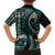 Vintage Samoa Siapo Mamanu Family Matching Off Shoulder Maxi Dress and Hawaiian Shirt Teal Samoan Tapa Motif - Polynesian Pride