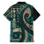 Vintage Samoa Siapo Mamanu Family Matching Off Shoulder Maxi Dress and Hawaiian Shirt Teal Samoan Tapa Motif - Polynesian Pride
