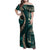 Vintage Samoa Siapo Mamanu Family Matching Off Shoulder Maxi Dress and Hawaiian Shirt Teal Samoan Tapa Motif - Polynesian Pride