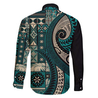 Vintage Samoa Siapo Mamanu Family Matching Tank Maxi Dress and Hawaiian Shirt Teal Samoan Tapa Motif - Polynesian Pride