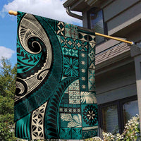 Vintage Samoa Siapo Mamanu Garden Flag Teal Samoan Tapa Motif - Polynesian Pride
