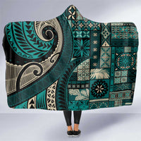 Vintage Samoa Siapo Mamanu Hooded Blanket Teal Samoan Tapa Motif - Polynesian Pride