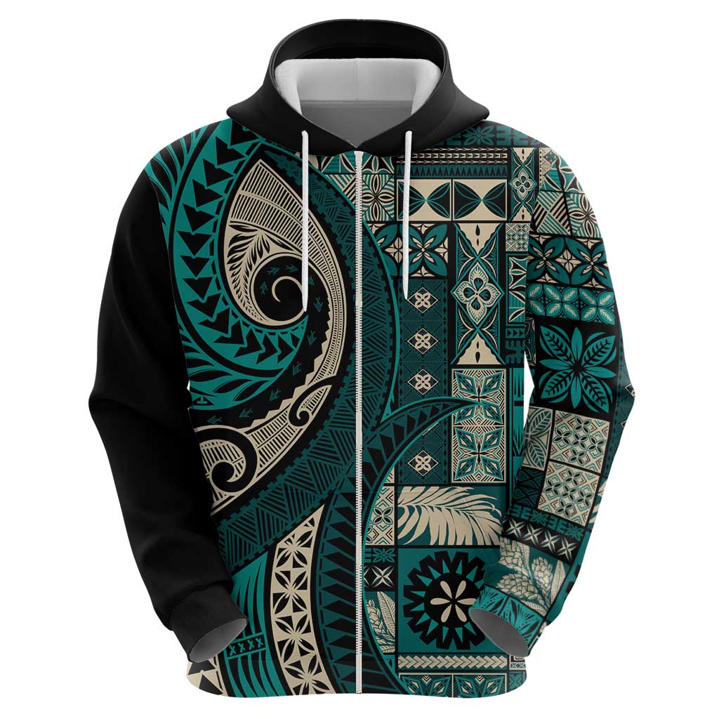 Vintage Samoa Siapo Mamanu Hoodie Teal Samoan Tapa Motif - Polynesian Pride