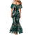 Vintage Samoa Siapo Mamanu Mermaid Dress Teal Samoan Tapa Motif - Polynesian Pride