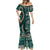 Vintage Samoa Siapo Mamanu Mermaid Dress Teal Samoan Tapa Motif - Polynesian Pride