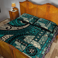 Vintage Samoa Siapo Mamanu Quilt Bed Set Teal Samoan Tapa Motif - Polynesian Pride