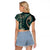 Vintage Samoa Siapo Mamanu Raglan Cropped T Shirt Teal Samoan Tapa Motif - Polynesian Pride