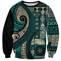 Vintage Samoa Siapo Mamanu Sweatshirt Teal Samoan Tapa Motif - Polynesian Pride