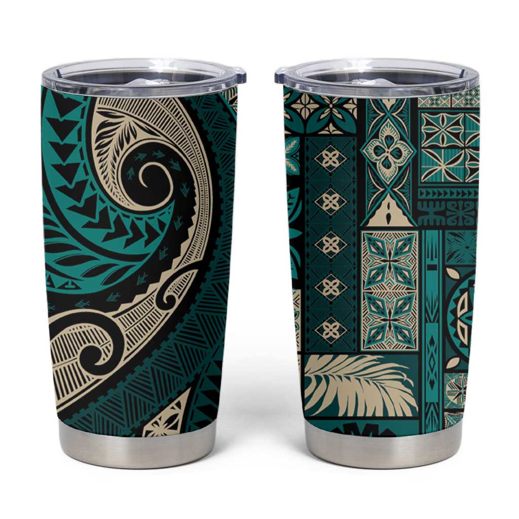 Vintage Samoa Siapo Mamanu Tumbler Cup Teal Samoan Tapa Motif - Polynesian Pride