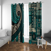 Vintage Samoa Siapo Mamanu Window Curtain Teal Samoan Tapa Motif - Polynesian Pride
